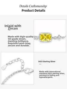Macro detail of S925 silver bracelet featuring yellow zircon and hallmark engraving