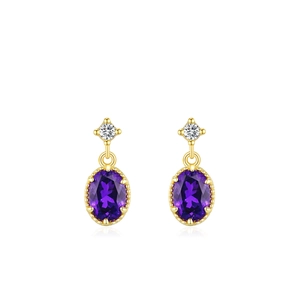 Boucles d'oreilles vintage en argent S925 avec améthyste ovale et plaqué or luxe