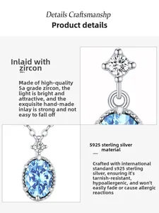 Détail macro du pendentif en argent S925 avec zircon bleu et sertissage pavé