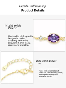 Macro detail of S925 sterling silver chain with 5A purple zircon and small white diamond