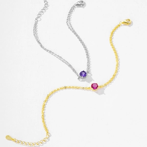 Elegant S925 sterling silver bracelets with purple and rose red round zircon stones