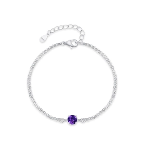 Elegant S925 sterling silver bracelet with round purple crystal and double chain design