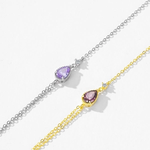 S925 sterling silver bracelets with purple teardrop zircon and bead-set details