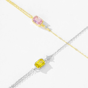 Exquisite S925 silver bracelets with yellow and pink rectangular zircon gemstones