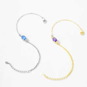 Elegant S925 sterling silver bracelets with purple and blue oval crystals in gold finish