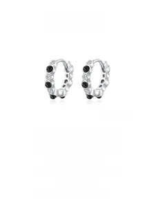 Detail shot of S925 sterling silver hoop earrings with black beads and white cubic zirconia