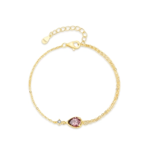 S925 sterling silver gold-plated bracelet with pear-cut purple zircon and small round diamond
