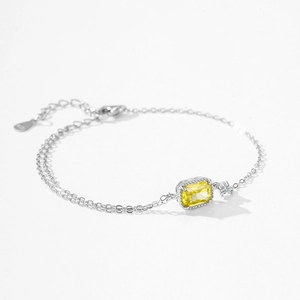 Elegant S925 sterling silver bracelet with radiant yellow rectangular zircon stone