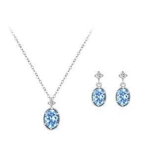 Parure de bijoux en argent 925 avec pierres bleu clair ovales et accents en zircon