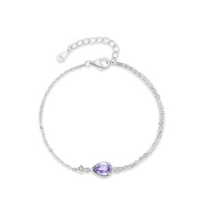 S925 sterling silver double-layer bracelet with purple pear-shaped cubic zirconia stone