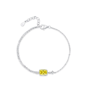 Elegant S925 sterling silver double-chain bracelet with rectangular yellow zircon stone