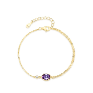 Elegant gold S925 silver bracelet featuring a purple crystal and sparkling zircon