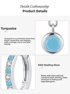 Detail of S925 sterling silver earring with turquoise stone and S925 hallmark engraving