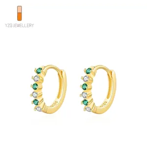 Boucles d'Oreilles Créoles en Argent Sterling 925 Zirconia Vert Blanc pour Femmes Mode Plaqué Or 14K Bijoux Cadeau