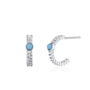 Vintage S925 sterling silver turquoise stud earrings with braided texture design