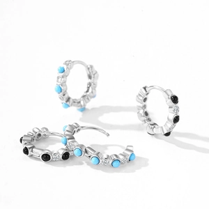 Elegant S925 sterling silver hoop earrings with turquoise beads and zircon accents