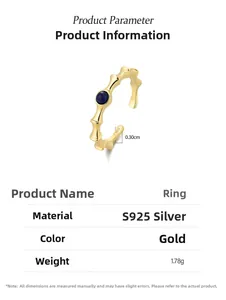 Detail view of gold S925 silver bamboo ring with lapis lazuli and S925 stamp