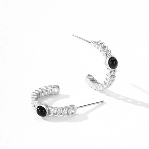 Boucles d'oreilles créoles S925 en argent sterling avec zircon noir style vintage