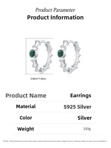 Spécifications de taille pour boucles d'oreilles en argent S925 et malachite