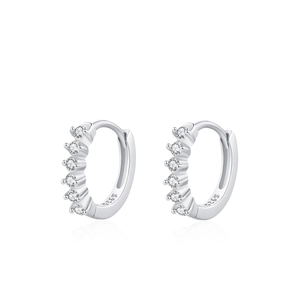 Orecchini a cerchio minimalisti in argento sterling S925 con sei zirconi scintillanti