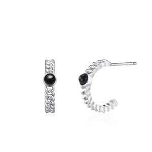 Boucles d'oreilles rétro en argent S925 style romain avec zircon noir et texture