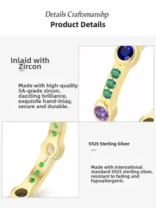 Detail showing S925 hallmark on gold plated silver ring with multicolor cubic zirconia