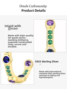 Detail of S925 sterling silver earring with inlaid colorful 5A cubic zirconia stones