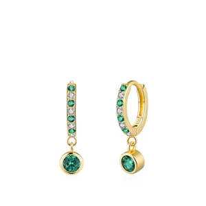Elegant 925 Sterling Silver Emerald Green Zirconia Dangle Earrings For Women 14K Gold Plated Luxury Delicate Jewelry Gift