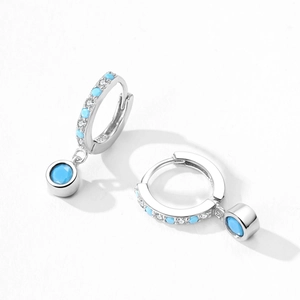 S925 silver drop earrings with turquoise pendant and sparkling pavé crystal details