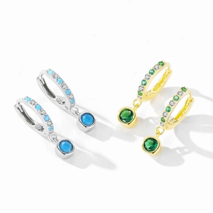 925 silver hoop earrings with blue and green cubic zirconia in gold and silver finish