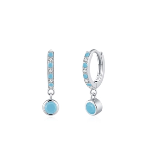S925 sterling silver hoop earrings featuring turquoise pendants and sparkling zircons