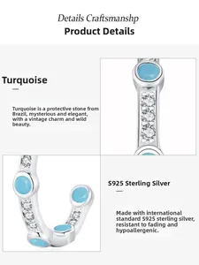 Macro detail of 925 sterling silver semi-circle stud with turquoise and crystals
