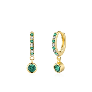 Elegant S925 sterling silver emerald zircon drop earrings in 14K gold finish