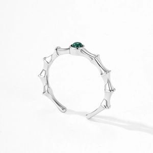 S925 Sterling Silber Bambus-Ring mit rundem grünem Malachit-Edelstein für Frauen