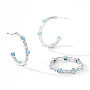 S925 sterling silver jewelry set with turquoise stones and shimmering crystal accents