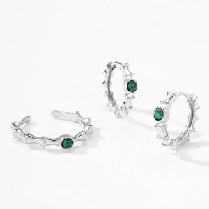 S925 Sterling Silber Bambus Ohrringe mit runden Malachit Edelsteinen im Retro Design