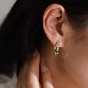 French style gold plated S925 silver hoop earrings with multicolored zircon stones