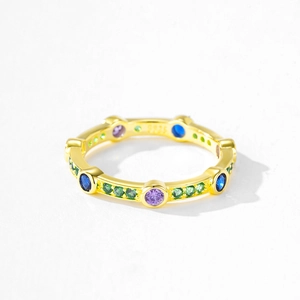 Vintage 925 silver gold ring with colorful zircon stones in a row for women