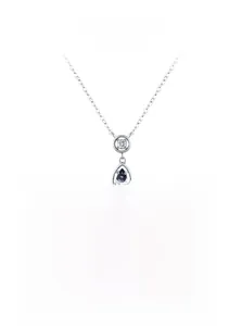 Detail of S925 silver necklace with teardrop blue zircon and round crystal pendant