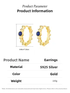 Vue détaillée des créoles bambou en argent S925 avec lapis-lazuli et placage or 14K
