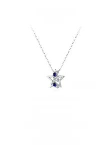 Detail of S925 silver star necklace featuring blue and white gemstone inlay design