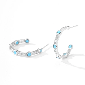 925 Sterling silver turquoise semi-circle stud earrings with vintage boho crystals