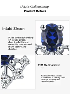 Macro detail of S925 sterling silver ring with oval 5A blue zircon and white accents