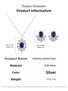 Detailed size parameters of S925 sterling silver sun flower necklace and earring set