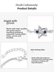 Detailed view of S925 sterling silver star charm with 5A grade zircon and lobster clasp