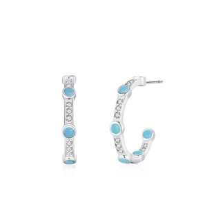 925 silver semi-circle C-shaped earrings with blue turquoise and white cubic zirconia
