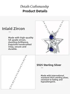 Detailed view of S925 sterling silver star pendant set with 5A grade white and blue zircons