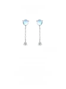 Detailed view of S925 sterling silver drop earrings with moonstone and cubic zirconia
