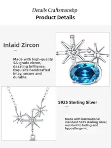 Close-up of S925 sterling silver octagonal star necklace with high-grade blue zircon