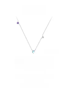 Detailed view of S925 silver necklace with purple, white, and blue moonstone accents